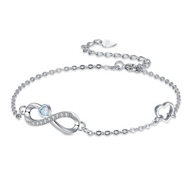 Arrebol Infinity Bracelet Women's 925 Sterling Silver Infinity Love Symbol Heart Zirconia Bracelets Adjustable Charm Bracelet 16 + 4 cm, Sterling Silver, Cubic Zirconia