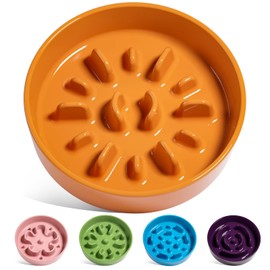 LE TAUCI Ceramic Slow Feeder Dog Bowls Small Breed, 0.6 Cups Dog Food Dish for Fast Eaters, Puzzle Bowl for Small Dogs and Cats,Sun Orange