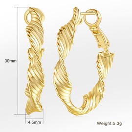 SANDRA REDD 14K Gold Hoop Earrings Big Hoop Earrings Twisted Thick Gold Hoop Earrings Light Radiant Gold Jewelry Women’s Hoop Earrings 30mm