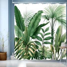 GXUNNAA Green Plants Shower Curtain, Waterproof Bathroom Curtains with 12 hooks, Waterproof Polyester, Weighted Hem, Washable Shower Curtain for Bathroom (180x220cm)