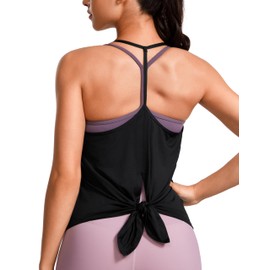 CRZ YOGA Lightweight Tie Back Workout Tank Top for Women V Neck Spaghetti Strap Yoga Sleeveless Shirts Halter Camisole Black Small