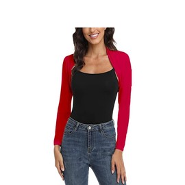 Prime fashions Womens Long Sleeve Top Cropped Plain Bolero Cardigan (8-10, Red)