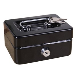Cash Box with Money Tray Metal Storage Safe Lock Box Mini Locking Cash Box Money Saving Organizer for Household Car Black