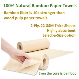 Purafide 100% Bamboo Paper Towels, Tree-Free, Chemical-Free, Lint-Free, Durable, Absorbent, Select-a-Size 2-Ply, 90 Sheets Per Roll. (PT 18 Rolls)