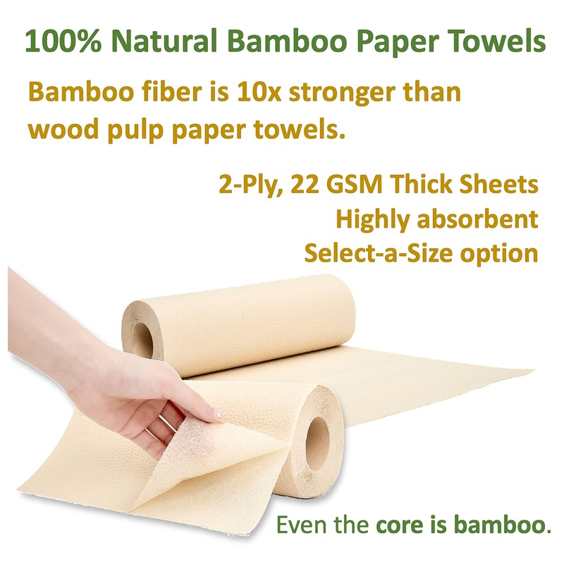 Purafide 100% Bamboo Paper Towels, Tree-Free, Chemical-Free, Lint-Free, Durable, Absorbent,