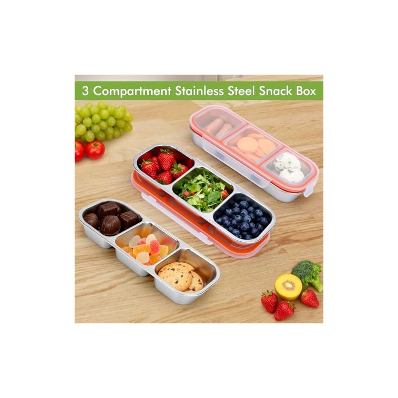 3pcs Caja para aperitivos de acero inoxidable, recipientes aperitivos de