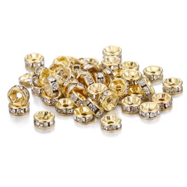 200PCS Rondelle Spacer Beads Silver Gold Plated Round Crystal Rhinestone Loose Beads for Necklaces Bracelets Jewelry Making (Gold, 4MM)
