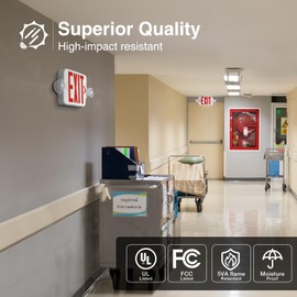 FREELICHT 6 Pack Red Exit Signs with Emergency Lights, Two LED Adjustable Head Emergency Exit Light with Battery Backup,Hard Wired,UL Listed, AC 120/277V,Exit Sign Combo for Business