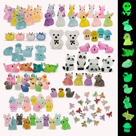 SparkleFab 110 Pcs Luminous Mini Resin Animals Tiny Resin Figurines Glow in The Dark Tiny Ducks for Fairy Garden, Miniature Accessories, Crafts, and Décor