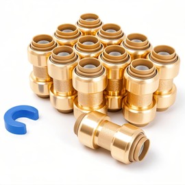 1/2 Inch Straight Coupling Push-Fit Fitting to Connect Pex, Copper, CPVC Pine, No Lead Brass Push to Connect Fittings (pack of 12)