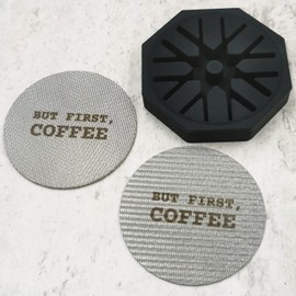 Gemini 2 Packs 53.3mm Puck Screen with Stand - Reusable Contact Shower Screen with Silicone Holder - 1.7mm / 1.0mm Thickness 150μm Mesh - Compatible with Espresso Machine 54mm Portafilter Basket