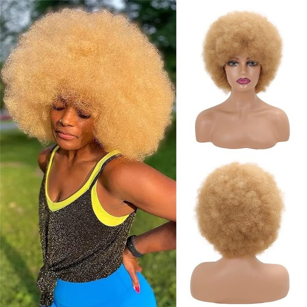 Short Fluffy Afro Wigs for Black Women 8 Inch Kinky Curly Puff Synthetic Wig Heat Resistant Wig Hair Wigs for Cosplay Costume and Daily Party
