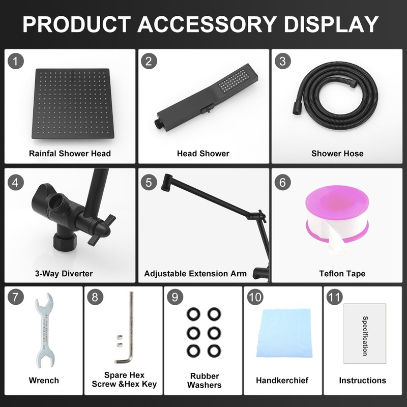 All Metal 12 Inch Rain Shower Head with Handheld Spray