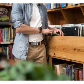SlideBelts Men's Vegan Leather Belt without Holes - Brushed Gold Buckle/Mocha Brown Leather (Trim-to-fit: Up to 48" Waist)