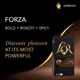L'OR Espresso Coffee Forza Intensity 9 - Nespresso®* Compatible Aluminium Coffee Capsules - 10 Packs of 10 Capsules (100 Drinks)