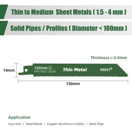 RRRST 10-Piece 150 mm Reciprocating Saw Blade Metal Set, 5-Piece 14TPI Suitable for Heavy Metal Cutting, 5-Piece 18TPI Suitable for Thin Metal Cutting, Simple and Durable
