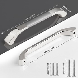 GUWINA Pack of 6 Furniture Handles, Silver, 128 mm Hole Spacing, Modern Grace Silver Door Handles, Kitchen Cabinet, Zinc Alloy Cabinet Handles, Drawer Handles, Kitchen Handles, Includes Screws