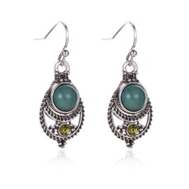 Wendalern Boho Turquoise Tribal Earrings Vintage Rhinestone Dangle Drop Earrings Hollow Carved Flower Earrings Silver Hypoallergenic Earrings Jewellery for Women and Teenagers Girls