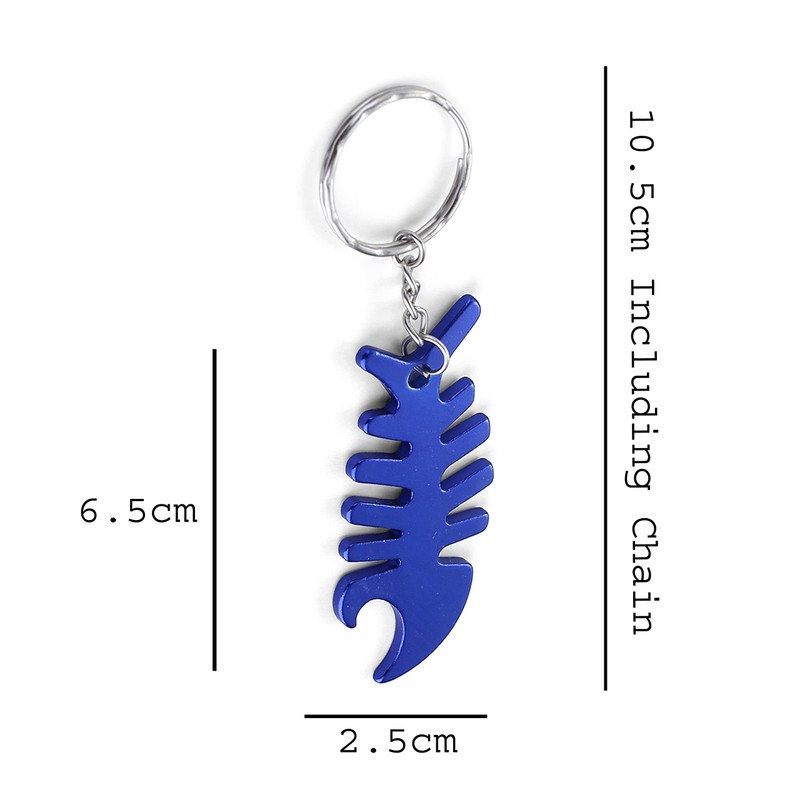 Komonee Fish Bone Blue Bottle Opener Key Chain Metal Dead