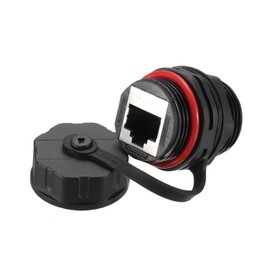 sourcing map RJ45 Panel Mount Coupler, IP68 Shielded Industrial Panel Mount Bulkhead Ethernet LAN Pass Through Connector for CAT5/CAT5E/CAT6(Red,Pack of 2)