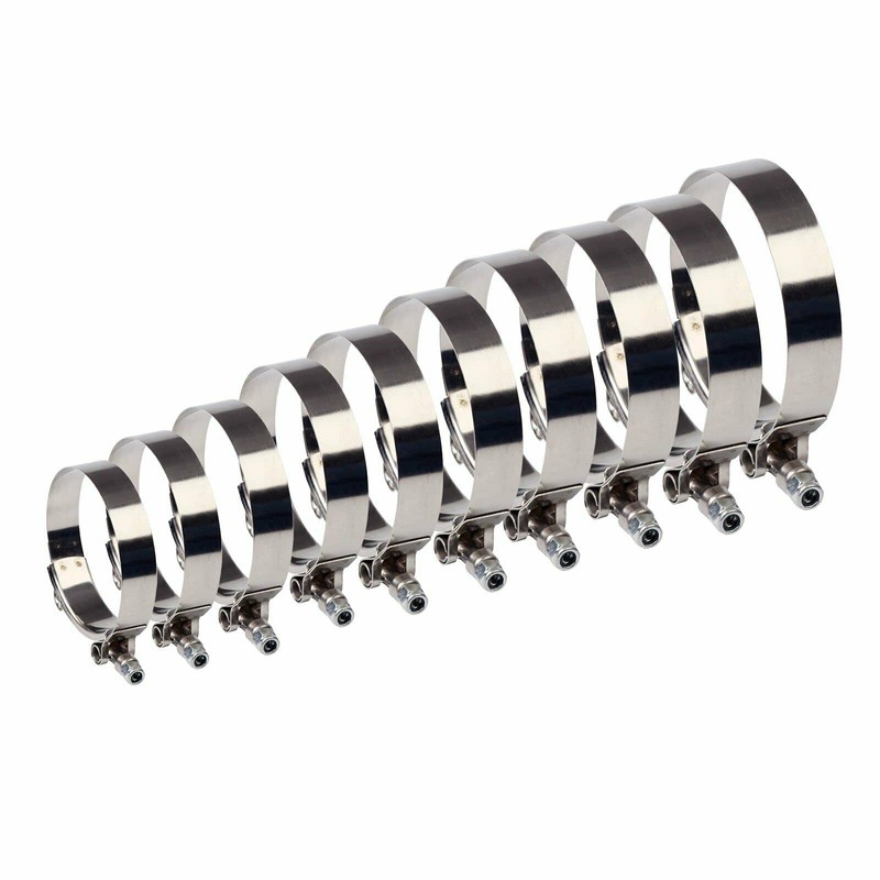 10PCS Stainless Steel T-Bolt Clamps Turbo Intake Intercooler Clamp Range