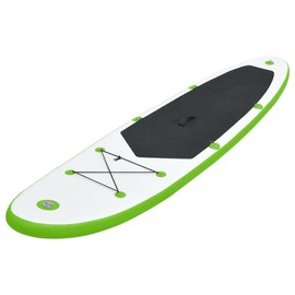 vidaXL Inflatable Stand-up Paddle Board Set - Adult-Sized, High-Pressure, Durable and UV-Resistant, Includes Oar, Removable Fin, Hand Pump, and Carry Bag, Green and White