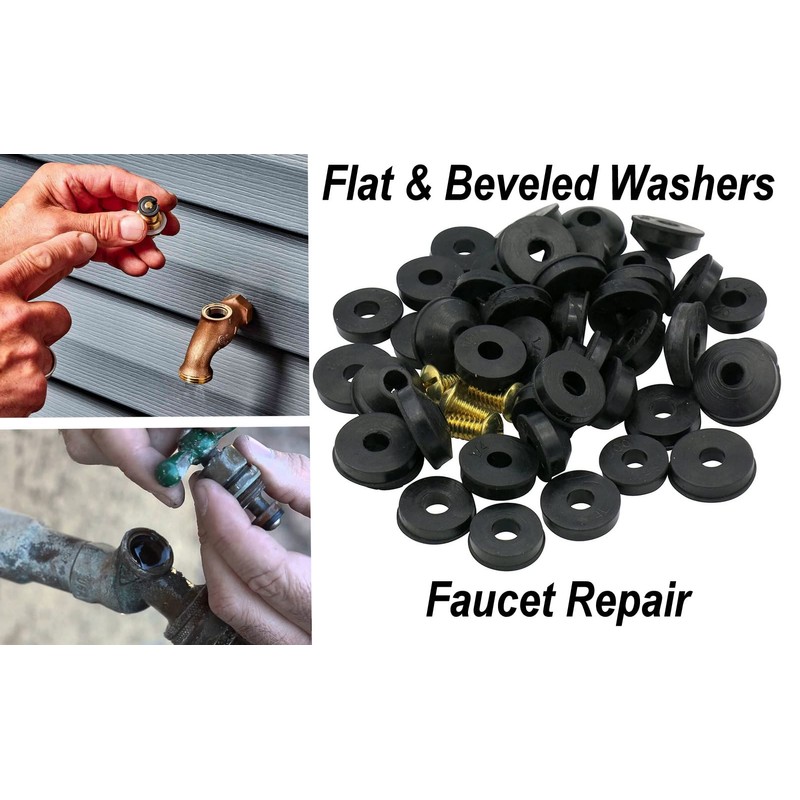 48 pc Faucet Washers and Brass Bibb Screws Assortment, Flat