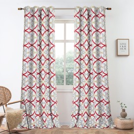 DriftAway Alexander 80% Blackout Curtains for Living Room 250GSM Pattern Match Thermal Insulated Room Darkening Geo Moroccan Mid Century Grommet Bedroom Drapes 2 Panels 52 Inch by 102 Inch Red Gray