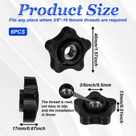 oruola 6pcs 5/16 Female Thread Knob Black,3/8 Inch Star Knobs, 5 Star Shaped Threaded Knob,3/8-16 Thread Knob Nut for T Track Bolts Jigs Knobs,Sawing Machine, Drilling Machine, Plastic Screw-On Type