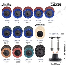 NYNM 60 Pcs Sanding Discs Set, 2 inch Quick Change Sanding Discs with 1/4" Holders, Die Grinder Accessories Surface Conditioning Burr Rust Paint Removal