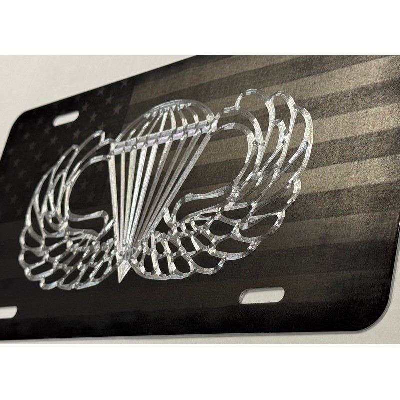 Laser US Flag & Diamond Etched Army Airborne Wings Car
