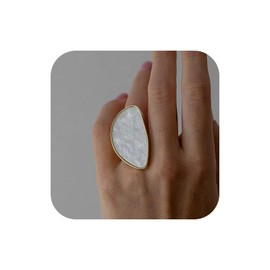 Large Design White Geometric Ring for Women,Fashion Statement Irregular Adjustable Ring Charming Minimalist Anniversary Party Pageant Jewelry Gifts (White)
