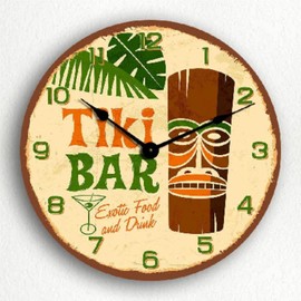 Tiki Bar Wall Clock 10 Inch Tropical Wall Clock Battery Operated Non-Ticking Vintage Farmhouse Wood Clock Large Wall Clock for Living Room Kitchen Bedroom Decor