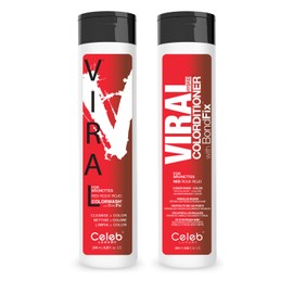 Celeb Luxury Red Duo Color Depositing Colorwash Shampoo & Conditioner Set for Brunettes + Bondfix Bond Rebuilder, Semi Permanent Hair Color, Vegan Hair Dye