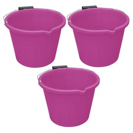 (Set of 3) Pink Plastic Builders Bucket 3 Gallon 14 Litre Water Mixing Storage Strong with Measuring Guide, Handle And Spout (Made in U.K)