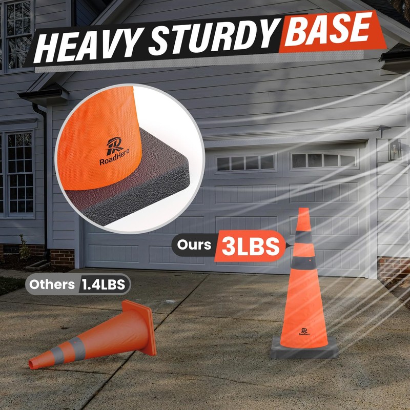 RoadHero 28 Inch 2 Pack Collapsible Traffic Cones with Weighted