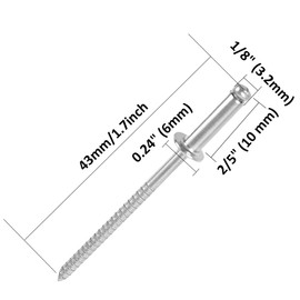 bociloy 100PCS 1/8" x 2/5" Stainless Steel Blind Rivets, Stainless Steel Pull Rivets Core Decoration Rivets, 6MM Head Pop Rivets