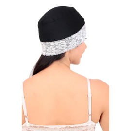 CONFIRTINO Women Silky Soft Bamboo Viscose Beautiful Lace Sleep Cap for Hair Loss Chemo Unlimited Uses (Black), One Size