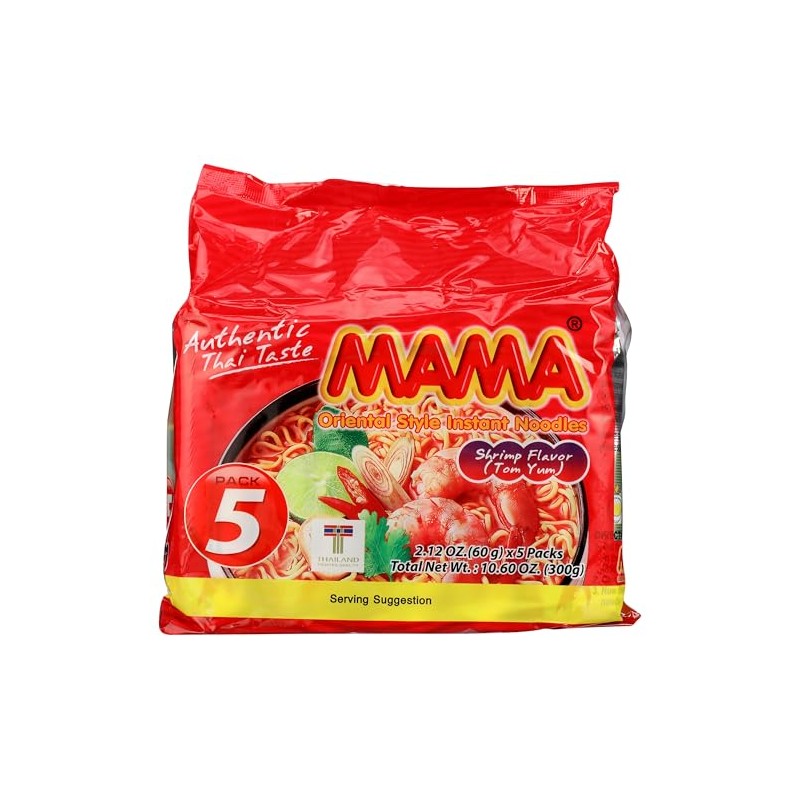 Mama Oriental Style Instant Noodles, Shrimp Flavor, 5 Count, 10.58