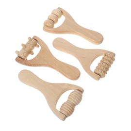 Gatuida 4pcs Handheld Wooden Massager Set Ergonomic Body Massage Roller for Muscle Relief and Skin Care for Neck and Back Portable for Travel and Office Use