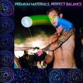 UltraPoi OrbPoi LED Poi Balls – USB Rechargeable Spinning Orb Flow w/ 30+ Color Modes – Glow Poi Balls w/LED Knob Handles & Soft Cases – LED Visual Poi for Rave Parties Festivals & Flow Arts