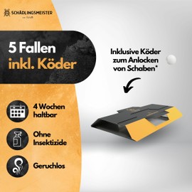 Panteer ® SCHÄDLINGSMEISTER Schabenfalle - 5 Stück - Kakerlaken bekämpfen - Zur Bedarfsermittlung und Monitoring - Kakerlaken Falle - Inkl. Köder (1 Set (5 Stück))