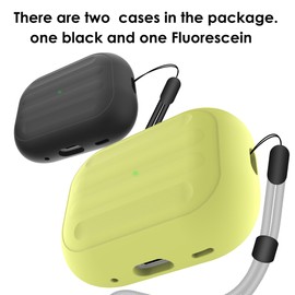Anti-Lost Case Compatible with Airpods Pro 2,Wireless Charging, LED Visible,Carabiner Included. (Fluorescein+Black)
