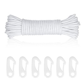 Flag Pole Rope with 6 PCS Flag Pole Clips, 20M Thick Nylon Flagpole Rope Flag Poles Halyard Rope Kit Tree Swing Ropes 6mm Nylon Cord for Outdoor Sailboat Garden Camping (White)
