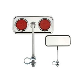 Lowrider Rectangle Mirror Chrome Red Reflectors. Bike Mirror, Bicycle Mirror, Beach Cruiser, Chopper, Limo, Stretch Bike, BMX, Track, Fixie, Mountain Bikes