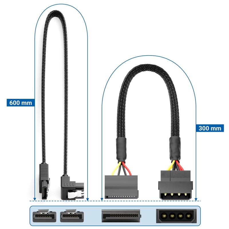 deleyCON 30 cm 4-Pin Molex to 15-pin SATA Cable Set