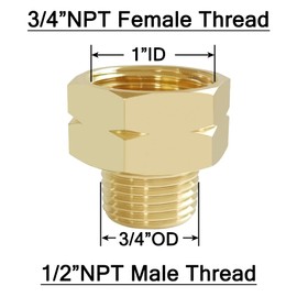 Joywayus 2PCS 3/4" NPT Thread Female × 1/2" NPT Thread Male Hexagon Brass Pipe Fitting Adapter
