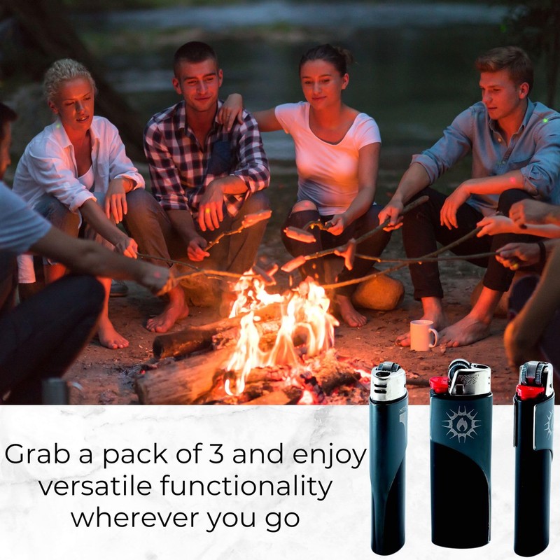 Kasher 3 Pack Classic Lighter (Black, with Lighter)