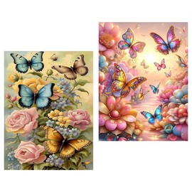 cewlonp Butterfly Diamond Painting Kits for Adults 2 Pack-Butterfly Diamond Art Kits for Adults,Butterfly Gem Art Kits for Adults for Gift Home Wall Decor(2 Pack,12x16inch), B2097+B2098