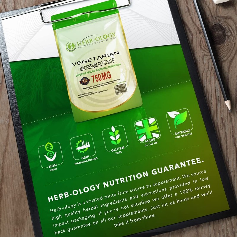 Herb-Ology Magnesium Glycinate Capsules | 120 Vegan Capsules | Magnesium